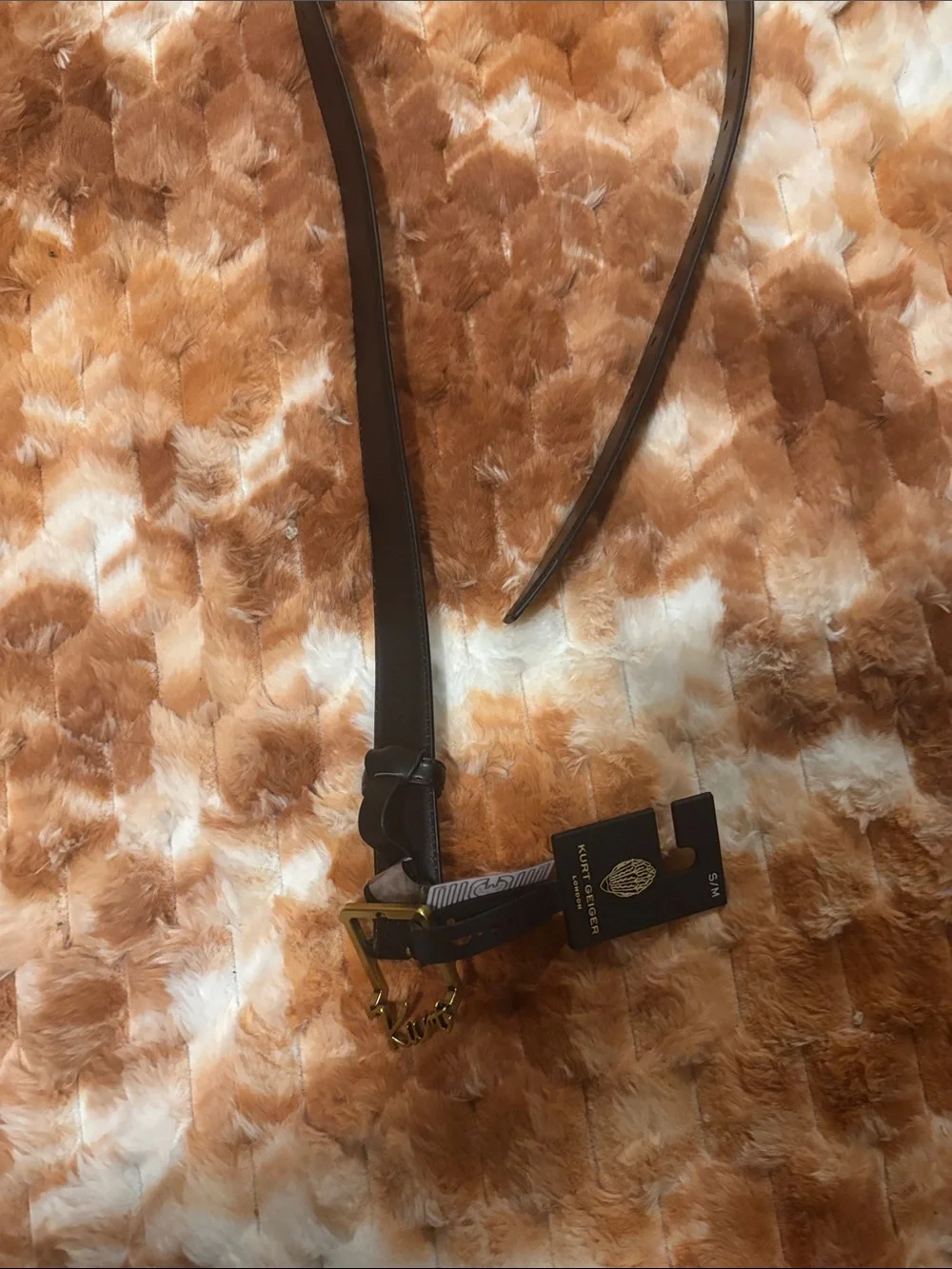 Kurt Geiger Black Leather Belt with Gold Logo Buckle